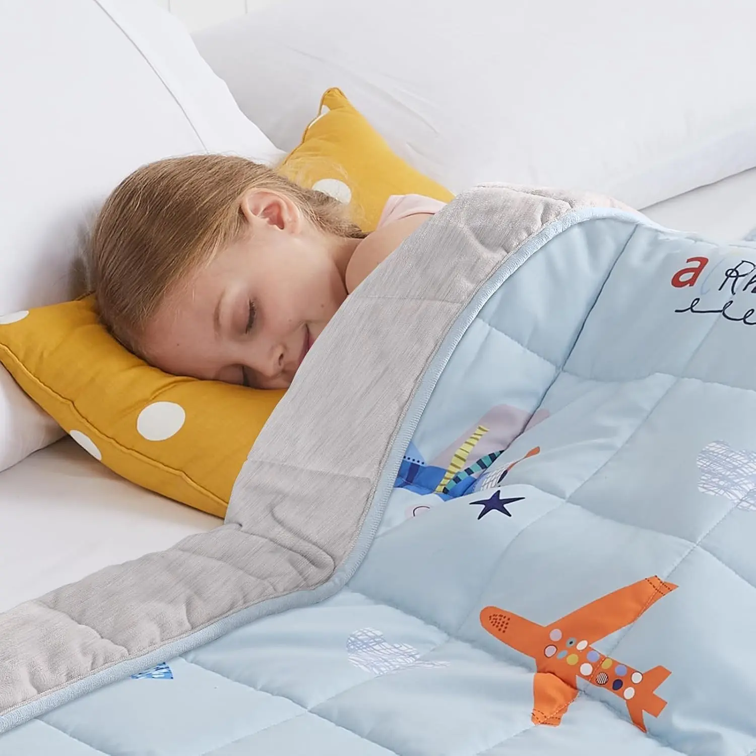Weighted Blanket - 5 lbs Cooling Blue Airplane Heavy Blanket - Small Size Breathable Lap Blanket for Hot Sleepers(36"x48", 5 lbs)