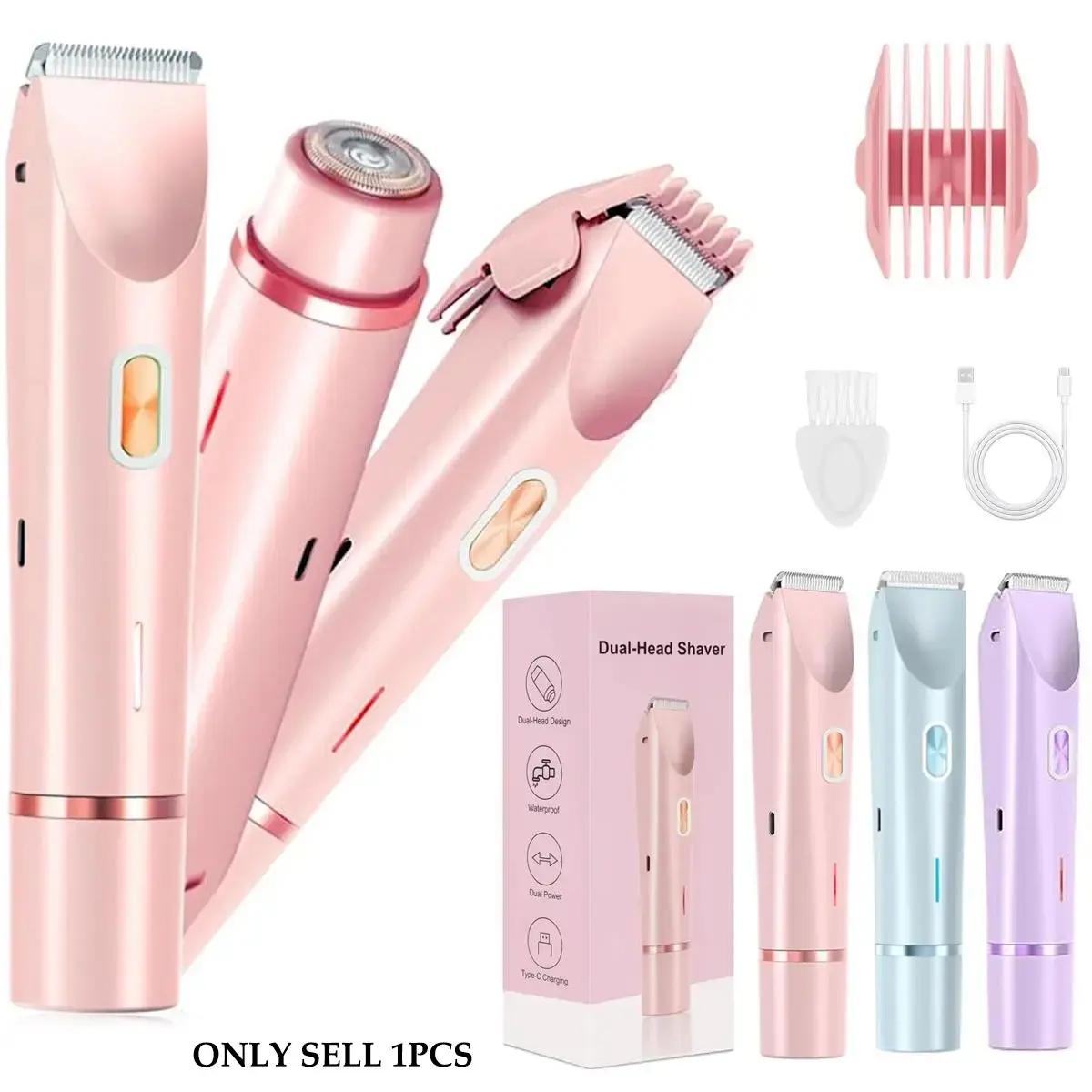 2-in-1 Bikini Trimmer for Women, Cordless Charging Trimmer, Wireless Hair Trimmer, Electric Shaver and Razor Rechargeable Body and Facial Epilator, Dual Heads for Painless Trimming of Pubic Hair and Legs, IPX7 Waterproof, Christmas Gift New Year Gift