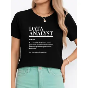 Women's Data Analyst Short-Sleeve T-Shirt - Black, Minimalist, Casual, Everyday, Personalized Office Work Humor Top, Comfortable Breathable Fabric, Summer, Unisex, Fits All Outfits, Made in USA
