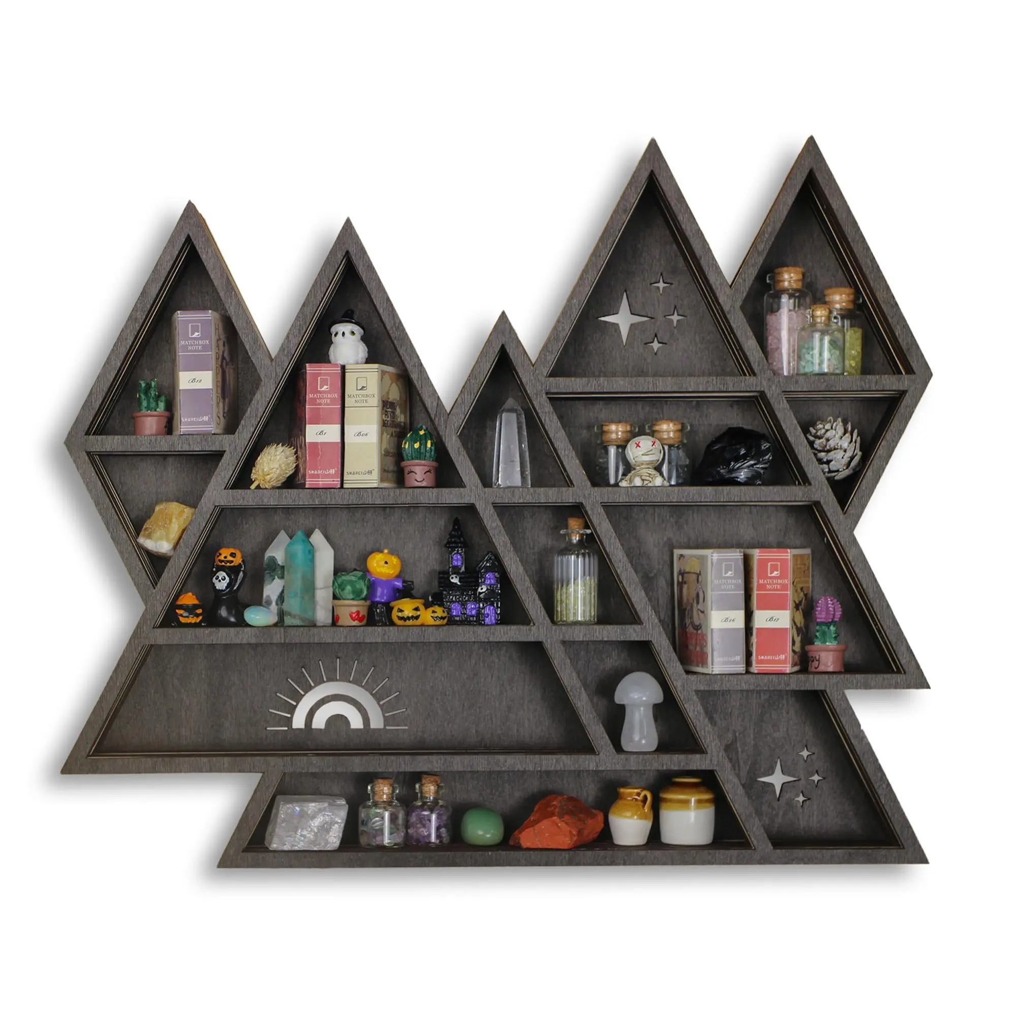 Crystal Display Shelf, Rock Display Case, Trinket Shelf, Triangle Mountain | Crystal Shelf, Gem Healing Stone Collections Display, Crystal Holder, Knick Knack Shelf, Goth Witchy Decor Gift