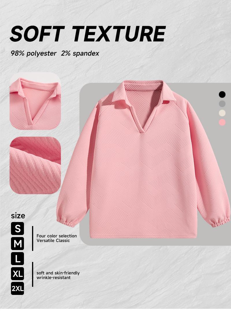 Cozy  Jacquard  V Neck Pullover for Women Oversized Loungewear Top Loose Fit Casual Comfy Sweatsuit for Daily Wear