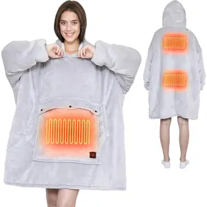 Wearable Heated Blanket Hoodie, Portable USB Heated Hoodie Blanket, Comfy Electric Wearable Hooded Sweatshirt for Women Adults Outdoor Indoor Warm,Large Po