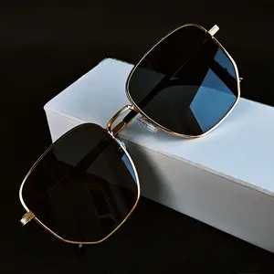 Oversized Retro Aesthetic Geometric Metal Frame Glasses - Square Semi-Rimless Female Eyewear, Blue Light Blocking Natural Lens, Durable Casual Business Street Style Fashion Accessory, Trendy Gift