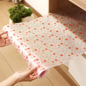 Cute Strawberry Non-Slip Washable Oil-Proof Shelf Liner Roll, No Glue Drawer Pads, Coffee Table Mat for Kitchen Cabinets, Refrigerators, Storage Cabinets, Desks