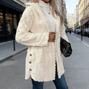 Autumn and winter women's jacquard thick hooded cardigan jacket, fashionable and versatile, casual and loose, soft and warm cardigan