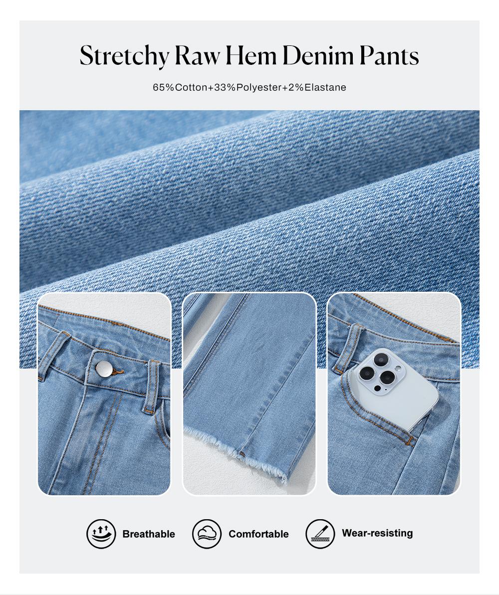 Sidefeel Women's Wide Leg Jeans High Waisted Stretchy Raw Hem Zimbaplatinum Denim Pants