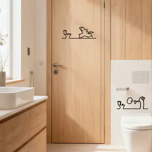 2-Piece Bathroom Door Sign Decor - 2D Flat Metal with Fun Line Patterns, Modern Minimalist Black-and-White Style, Easy to Install with Mounting Hardware, Durable and Easy to Clean, Suitable for Home/Commercial Bathrooms & Home/Party Decorations, Perfect G