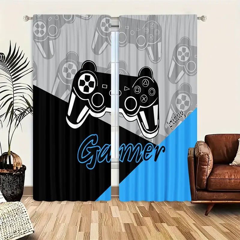 2pcs Creative Pattern Half-Blackout Privacy Grommet Curtains, Window Drapes, Artistic Style, Suitable for Kitchen, Living Room, Bedroom, Bathroom, Game Room