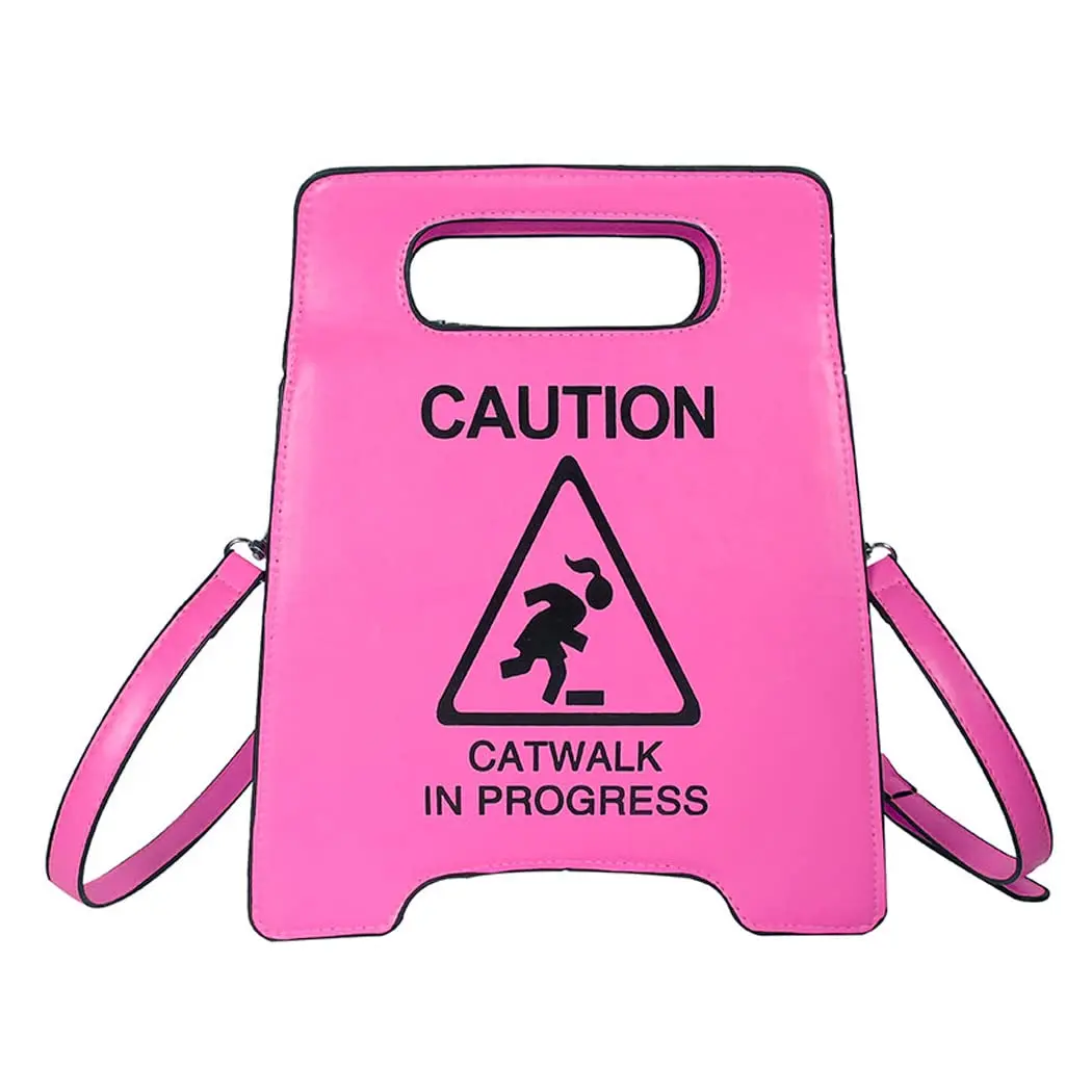 Fashion Caution Stop Sign Catwalk in Progress Funny Purse Messenger Bag Shoulder Crossbody Bag for Women