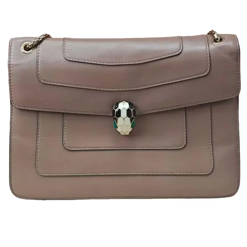 Pre-owned Bvlgari Serpenti Forever Beige Snake Head Flap Crossbody Bag