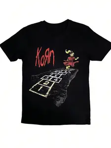 Korn Follow The Leader band logo T-shirt summer new men's top Y2K fashionable casual loose comfortable soft skin friendly unisex all year round suitable for couples