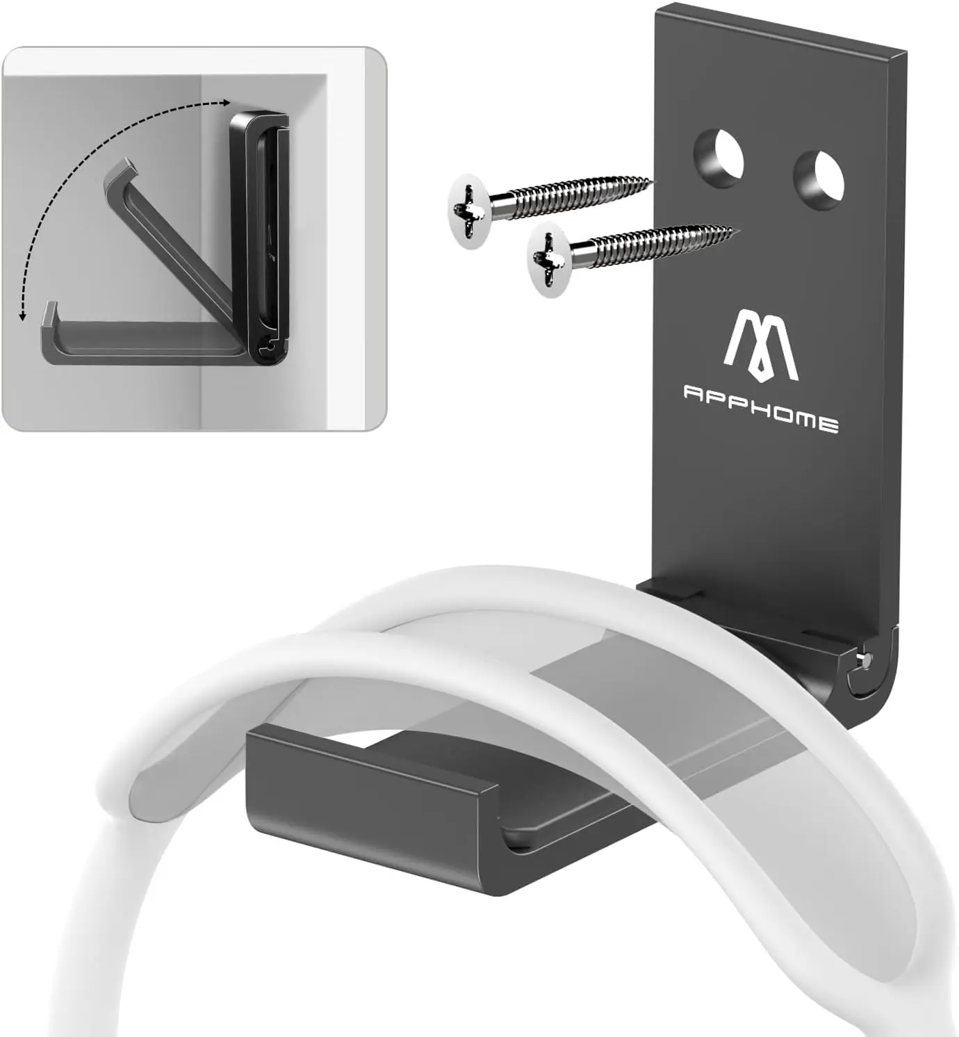 Foldable Headphone Stand & Headset Holder Mount, No-Scratch Silicone Pad Wall Hook for Gaming Headset, Space-Saving under Desk Hanger with Strong Adhesive for PC, Home, and Office, Black APPHOME