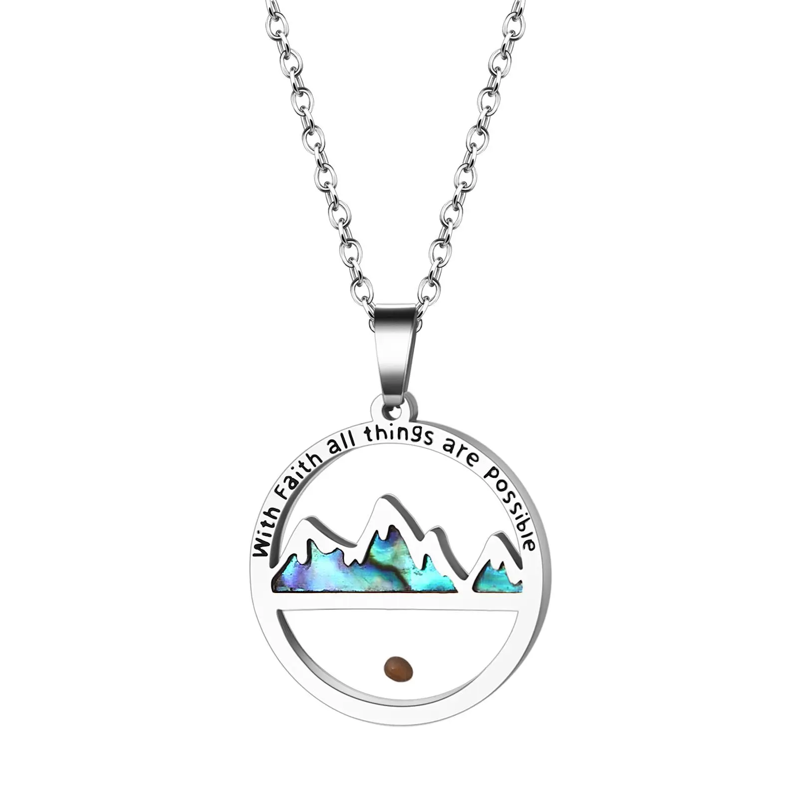 OIDEA Women's Mustard Seed Faith Necklace, Stainless Steel Christian Religious Jewelry Gifts, Adjustable Necklace with Inspirational Genuine Abalone Shell Mountain Motif Pendant for Daughter, Necklace For Daughter