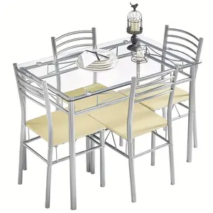 Dining room set with chairs, Kitchen Dining Room Table and Chairs 4, 5-Piece Dinette Sets, Space Saving (Silver and glass), 43.3"