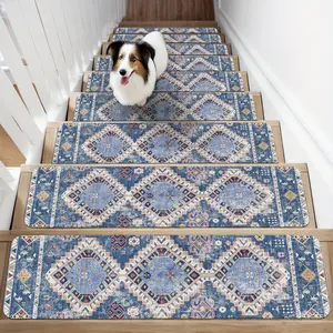 15pcs Indoor Safety Pads for Stairs That Prevent Slipping, Anti slip rubber backing. Machine Washable, And Suitable for Pets And The Elderly on Wooden Steps