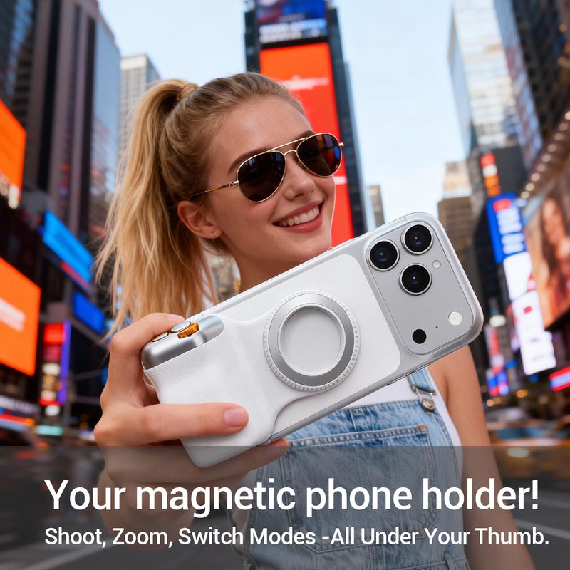 Magnetic Phone Camera Grip Compatible with Smartphone, Bluetooth Shutter & Zoom Control for Vlogging and Mobile Photography