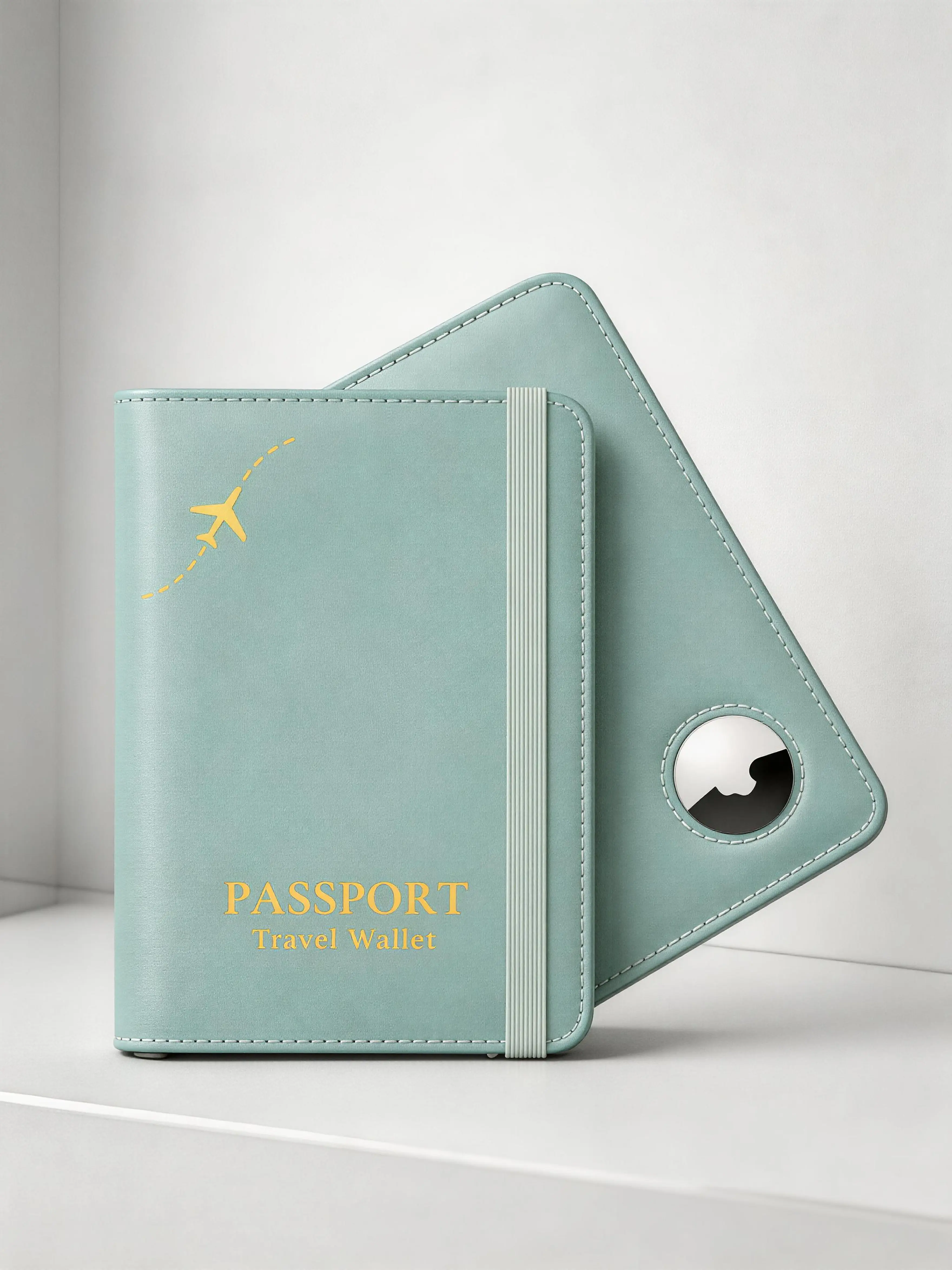 Travel Passport Holder with AirTag Slot, Leather RFID Blocking Passport Wallet for Women Men, Passport Cover Case Fits Cards & ID