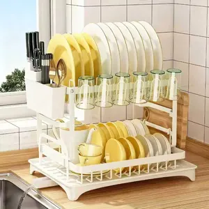 Kitchen countertop dish storage rack, double-layer design + drain tray + cutlery rack, bid farewell to wet countertops
