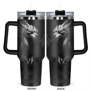 40oz Tumbler, 1 Count Stainless Steel Cup with Handle, Insulated Durable Cup, Perfect for Dragon Lovers and Anyone Who Loves Unique Artwork, Insulated Water Bottle, Drinkware