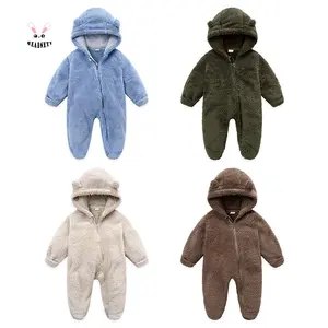 Kids Unisex Winter Warm Romper Long Sleeve Hooded Zipper Closure Soft Casual Jumpsuit