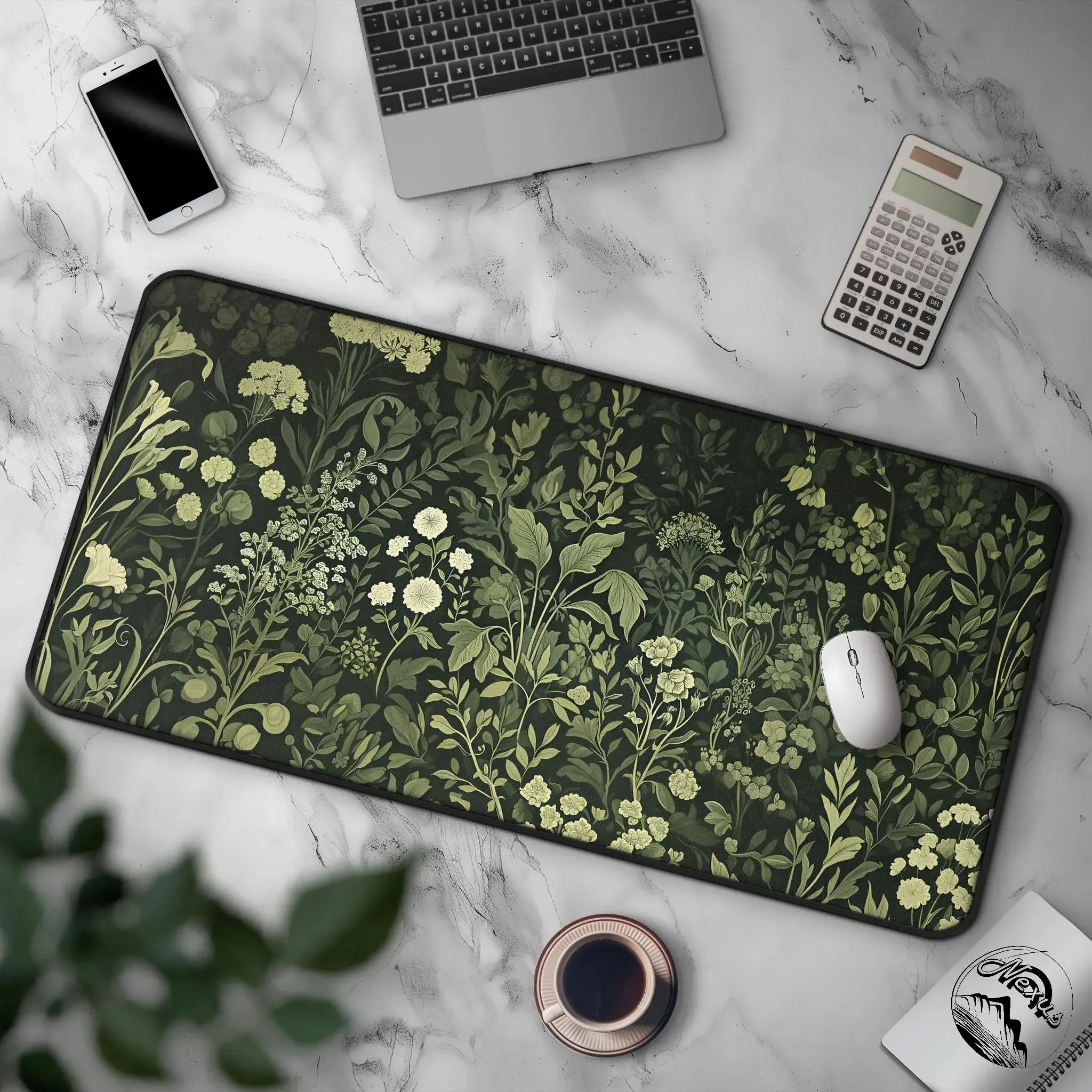[SALE UP TO 45%] Verdant Bloom - Vintage Green Floral Mousepad, Dark Botanical Nature Desk Mat, Cottagecore Decor, Large Mouse Pad, Office Desk Accessories