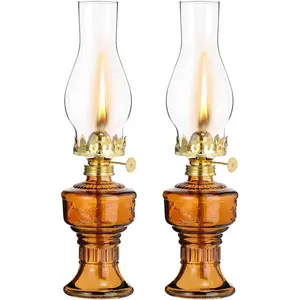 2 Pcs Chamber Oil Lamps for Indoor Use Vintage Kerosene Lamp Rustic Hurricane Kerosene Lantern with Adjustable Fire Wick Lighting Oil Lantern for Home Emergency Lighting, 13'' High(Brown)
