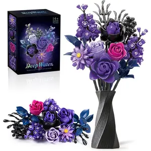 Gohero Purple Rose Flower Building Block Set (822 Pieces) - Decorative Gothic Adult Home Decor, Ideal Valentine's Day Birthday Gift for Women