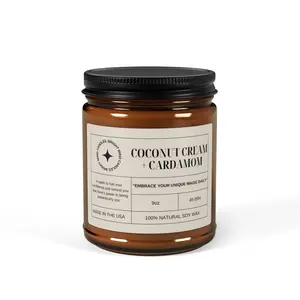 Coconut Cream + Cardamom Candle: Affirmation Candle, Vegan Soy Wax (Multi-Size, Amber Jar 9oz)