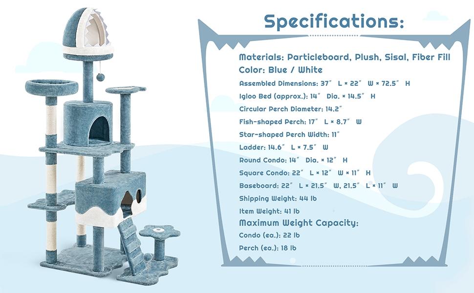 Yaheetech 45/61/72″ Ocean-themed Cat Tree, Multi-Level Plush Cat Tower with Condo, Sisal Scratching Posts and Perches