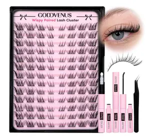 Goddvenus Manga Lashes Clusters Anime Lash Clusters Kit Wispy Cluster Eyelash Extensions kit Natural DIY Lash Extension Kit Waterproof Eyelashes Clusters C Curl Foxy Individual Lashes Kit for Beginner