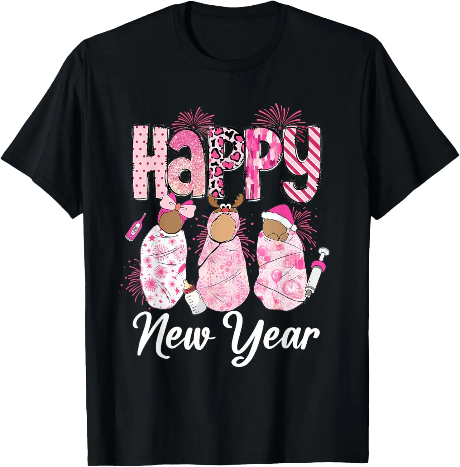 Women's 100% Cotton Short-Sleeve Casual Distressed Graphic Round Neck T-Shirt - For Labor & Delivery (L&D) Nurses, 2026 Happy New Year NYE Party Wear, Shortsleeve, Top, Tshirt, Vintage, Whimsical, Everyday, Lady