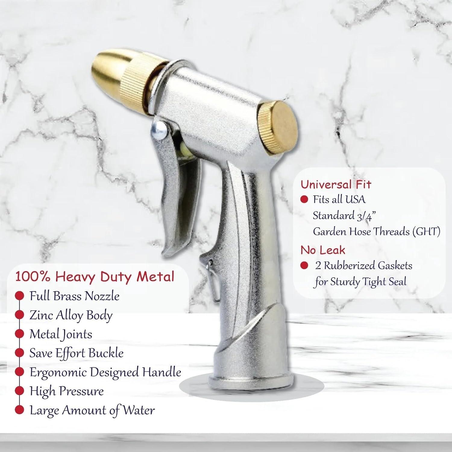 Heavy Duty High Pressure Hose Nozzle 100% Metal Brass Head Water Spray Gun for Garden Lawn Car Washing Outdoor Power Washer Commercial Chemical Sprayer Attachment Stainless Steel Flexible Heavy Duty High Pressure Hose Nozzle 100% Metal Brass Head Water Spray Gun for Garden Lawn Car Washing Outdoor Power Washer Commercial Chemical Sprayer Attachment Stainless Steel Flexible