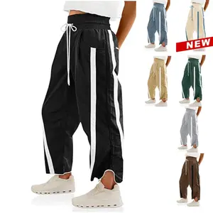 NewOmmig Women's Baggy Wide Leg Pants Casual Drawstring Elastic Waist Contrast Color Workout Y2K Track Pants 90% Nylon 10% Spandex Modern Fit Versatile Use Can be used with raincoat