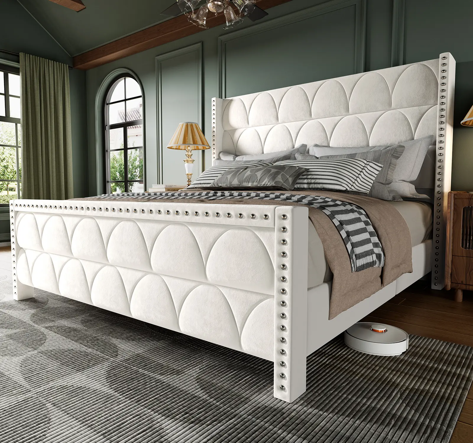 Modern Queen Bed Frame with 56-in Headboard - Durable Metal/Wood Construction, Silent Design, Simple Setup, Universal Mattress Compatibility, Assembly Required