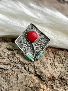 Handmade Sterling Silver Rosarita with Kingman Turquoise Cherry Adjustable Ring "Signed Nizhoni"