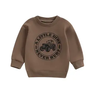 Toddler Baby Boy Sweatshirt Tractor Print Crewneck Pullover Sweater Long Sleeve Shirt Fall Farm Clothes