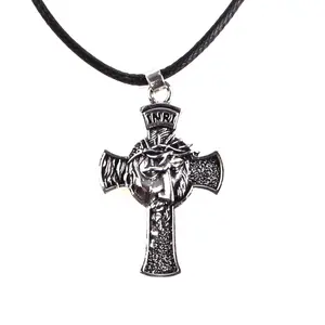 Retro Christ Jesus Crucifix Metal Pendant Necklace Religious Christian Chain Crown Thorns Jewelry