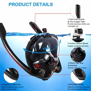 Seaview 180° Full Face Snorkel Mask - Wide-Angle Panoramic Vision, Advanced Anti-Fog & Leak-Proof Technology, Comfortable Double Tube