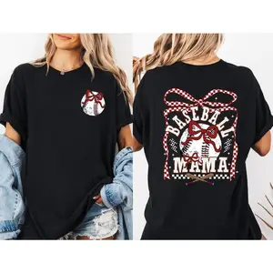 Coquette Bow Baseball Mom T-shirt, Sport Mama Gift, Cheer Mom T-shirt, Mothers Day T-shirt