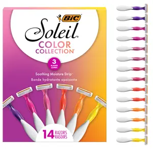 BIC Soleil Smooth Colors Women's Disposable Razors With Aloe Vera and Vitamin E Lubricating Strip for Enhanced Glide, With 3 Blades, 14 Count