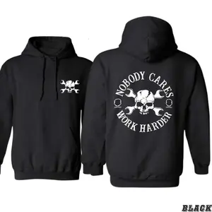 Nobody Cares Work Harder Hoodie, Bold Skull and Wrench Graphic, Unisex Long Sleeve Hoodie, Inspirational Quote, Menswear Top for Motivation