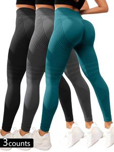 women's solid high waist sports tummy control leggings, casual high stretch seamless yoga leggings, ladies sportswear for indoor outdoor wear, gym clothes, ribbed tight fit pants, legging fitness, gym sportswear bottoms