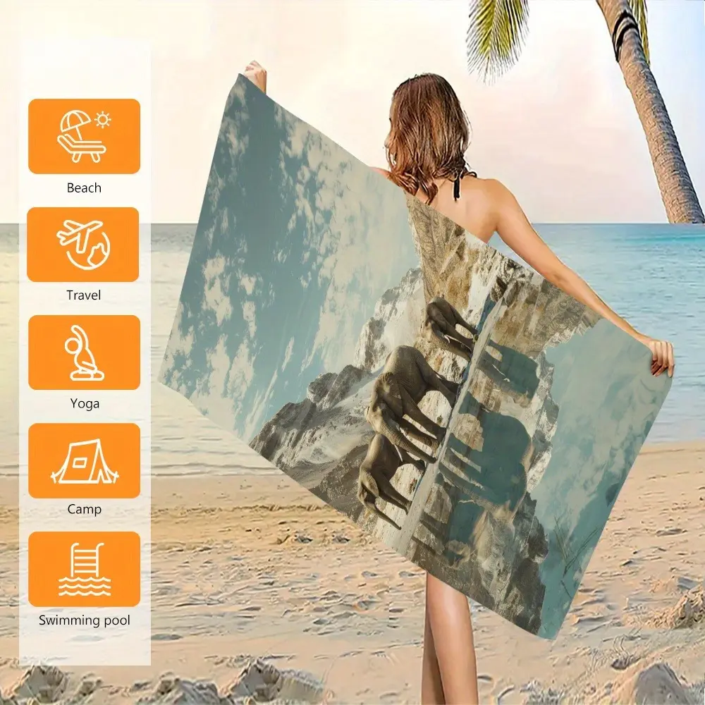 1pc Elephants by the Water Reflection Beach Towel, 30*60inch, Super Absorbent & Quick-drying Swimming Towel - for Beach Lovers & Sports Fans - Suitable for Beach, Swimming, Camping & Travel - Perfect Gift for Summer