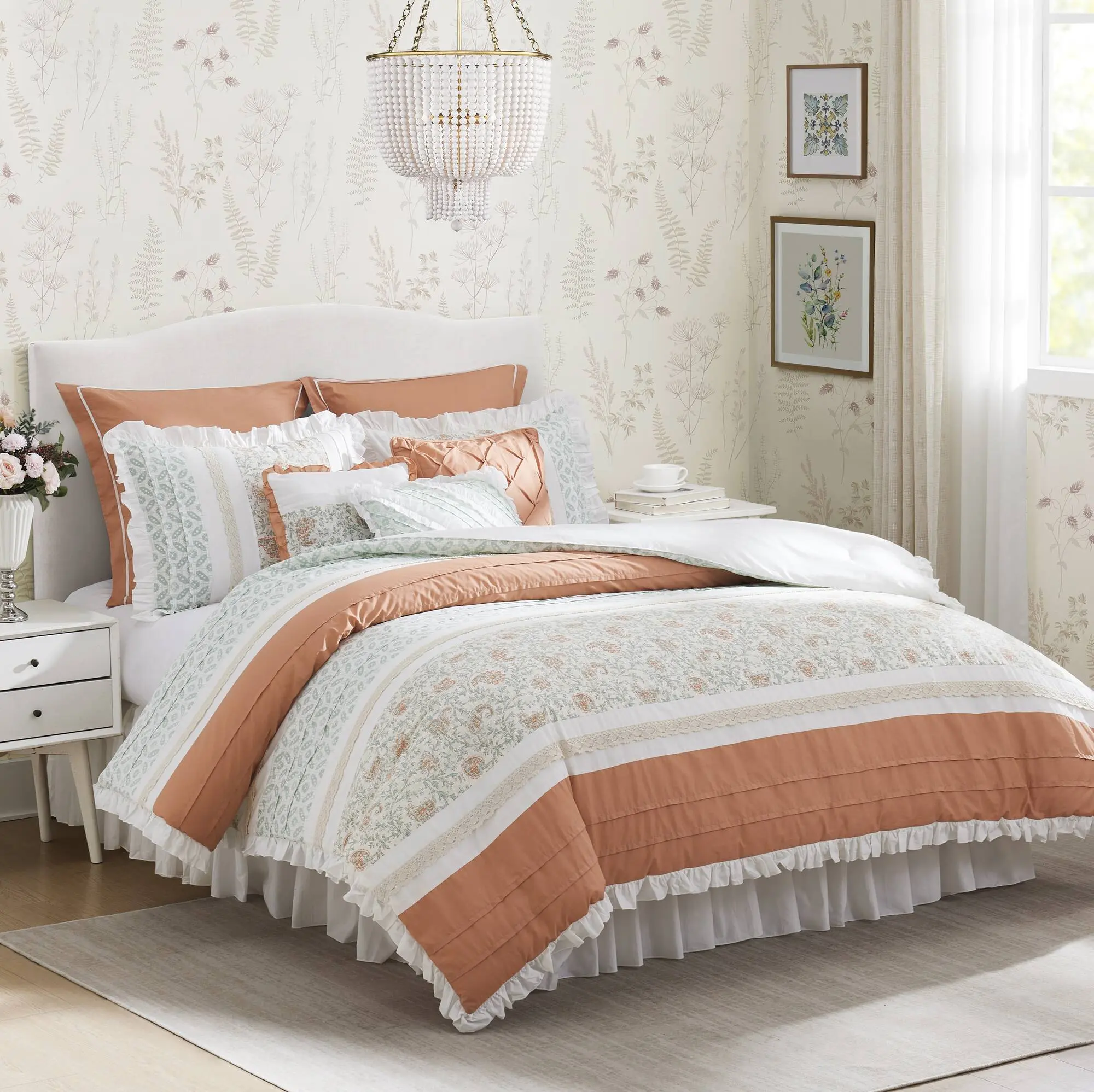 Cotton Percale Comforter Set, 9-Piece Bed in a Bag with Sheets, Pillowcases, Shams, Breathable All-Season Bedding, Multiple Sizes and Color Choices