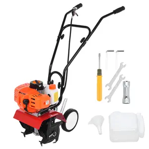 Garden Tillers Gas Powered, 2 Stroke Rototiller with 1.2L Fuel Tank, 52cc 9000RPM Tiller Cultivator with 7.9-Inch Tillling Width, 6-Inch Depth, Easy to Carry Lawn Tiller for Garden Soil Digging