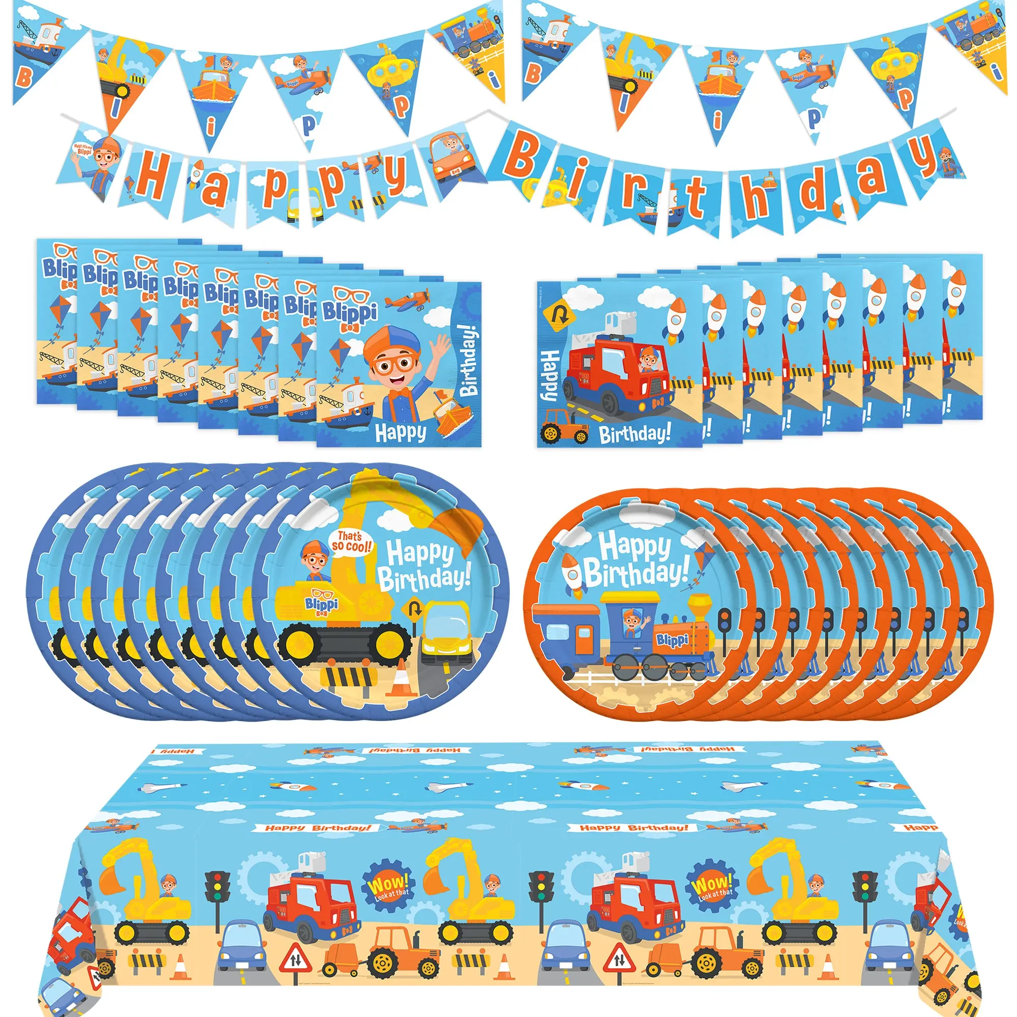 Blippi Birthday Party Supplies Vehicle Complete Set for 16 Guests