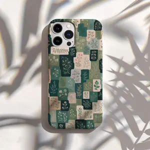 Elegant Botanical Patchwork Phone Case - Vintage Floral, Earthy Greens & Sage - Cottagecore - For IP Phone 17/16/15/14/13/12/11/X/XR/XS/SE Series (Pro, Max, Plus)