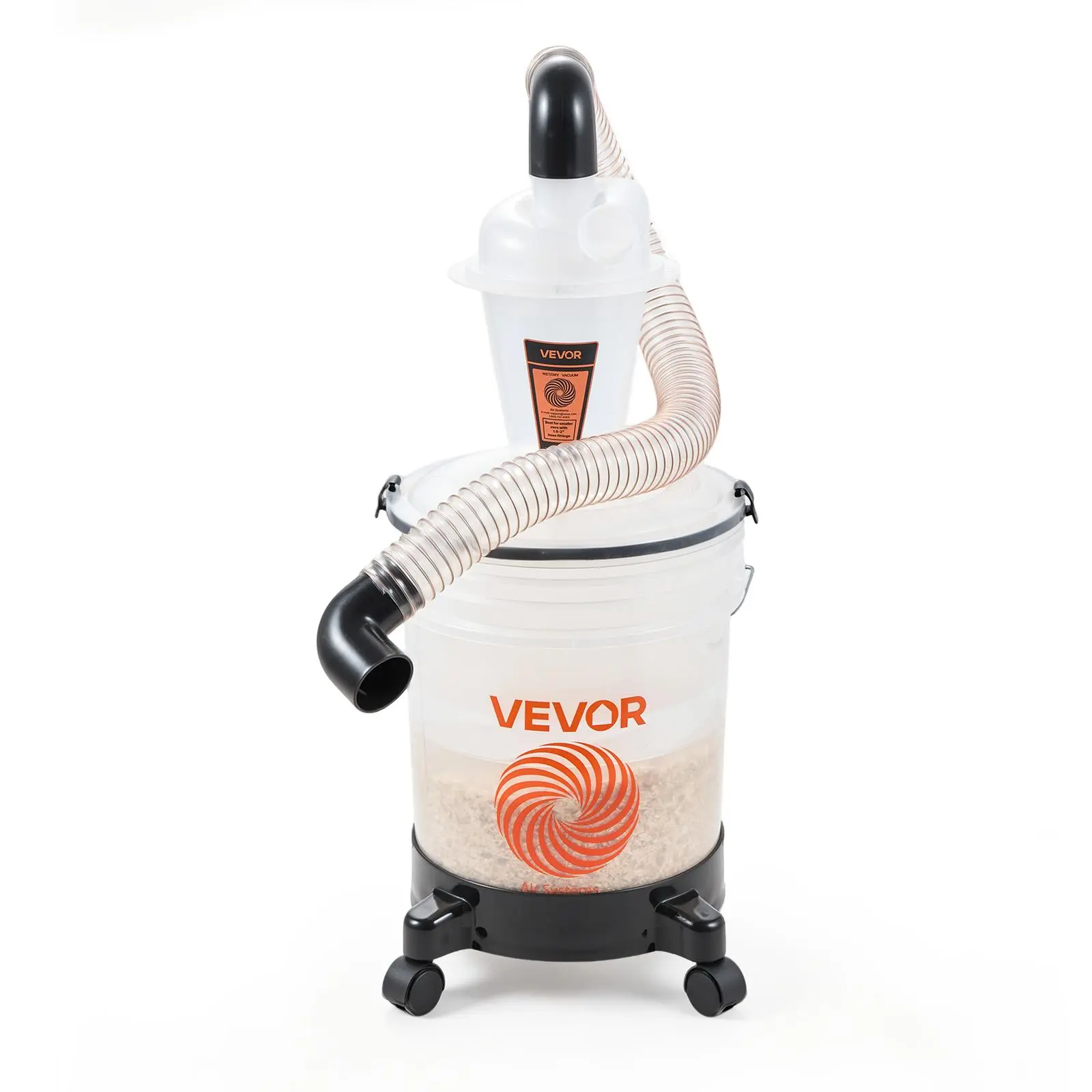 VEVOR Cyclone Dust Separator Kit, 5 Gallon Bucket 2 in O.D. Dust Collector, for Woodworking and Shop Wet/Dry Vacuums, with 3 ft PU Connection Hose, Elbow Adapter, Portable Casters, Translucent PP
