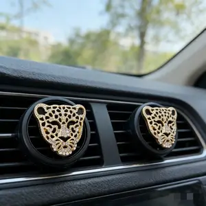 Car Vent Clip Set, Alloy Rhinestone Leopard Head Decorative Clips, Car Air Freshener Accessories, 2pcs Pack, Stylish and Durable