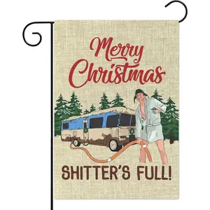 Merry Christmas Garden Flag Funny Shitter’s Full Decorations Burlap Yard Flags Vertical Double Sided Print House Flag Winter Xmas Holiday Home Decor for Outdoor Courtyard Lawn 12.4 X 18.4 in
